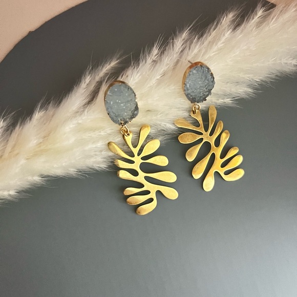 Gold Art Nouveau-Inspired Dangle Earrings - Trendy Retro Statement Earrings - Picture 9 of 16